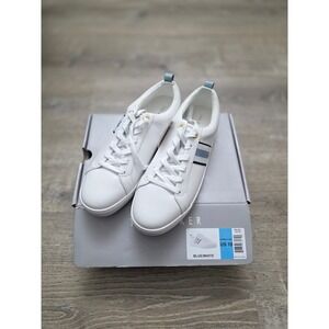 Ted Baker Womens White Leather  Sneakers Blue Stripe Rose Gold Accent Size 10us